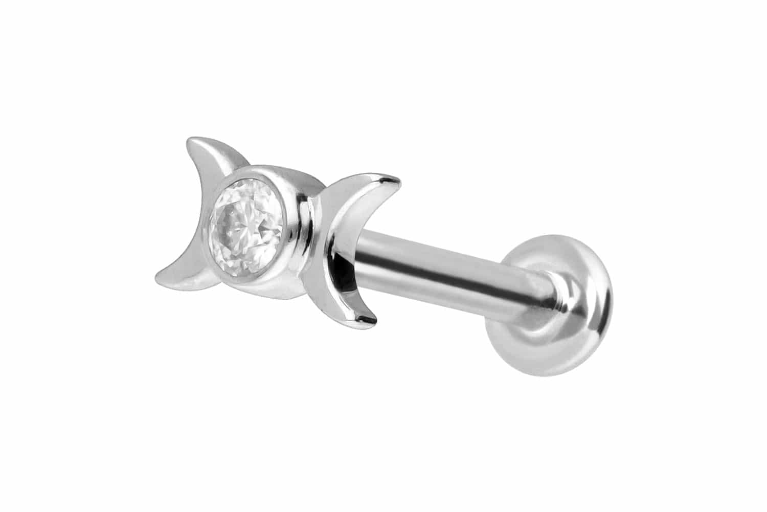 14 Karat Gold Labret Piercing mit Push Fit MOISSANIT + 2 MONDE